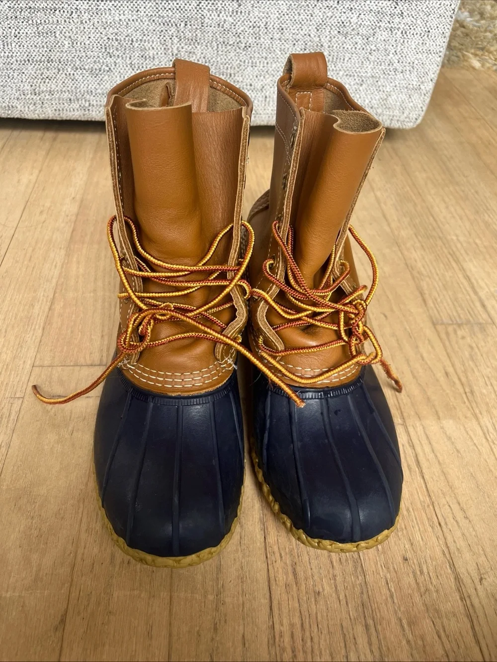 L.L. Bean Two-Tone Brown and Navy Waterproof Duck Boots